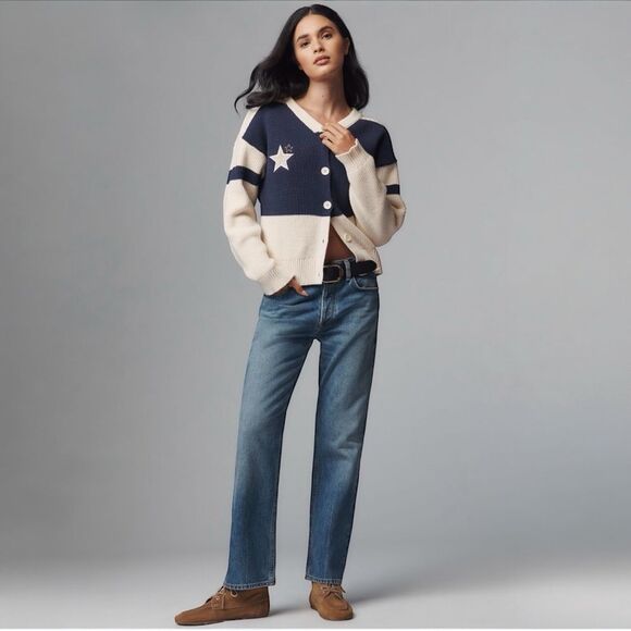 NWT Anthropologie Sweater Daily Practice Quarterback Cardigan Navy Size Small - Picture 3 of 4